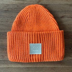 Acne Studios Orange Wool Knit Fisherman Beanie Toque Hat New